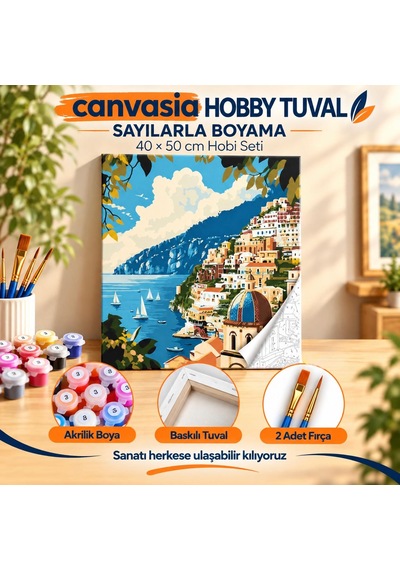 Sayılarla Boyama Numaralı Tuval Seti Boya Fırça Dahil 40x50 Cm İtalyan Yazı