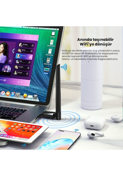 Dm Ad087 Bluetooth 5.0 Adaptör - 600mbps Dual Band Wifi Alıcı Verici Access Point