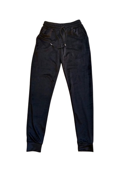 Royaleks Parlak Kadife Cepli Pantolon Eşofman Pijama Altı Unisex Lastikli Paça Siyah