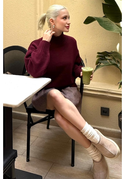 Madmext Bordo Boğazlı Kadın Triko Kazak Mg2535 Bordo