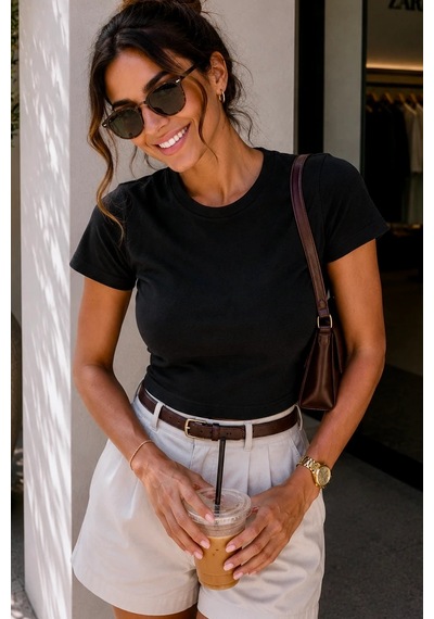 Bbbutikbasic %100 Pamuk Basic Crop Tişört My3535 Siyah