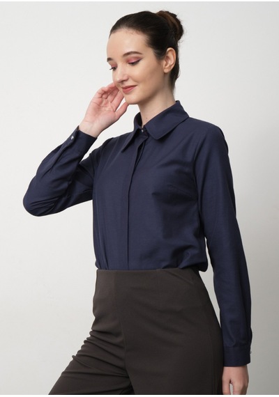 Pera Moda Kadın Slim Fit Pamuklu Ofis Gömleği Lacivert