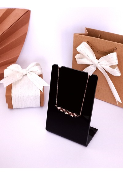Gümüş Siyah Baget Zirkon Taşlı Gold Zincirli Kadın Trend Kolye Ö