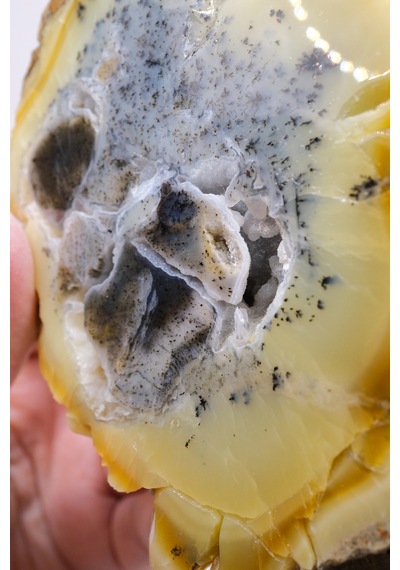Bal-sarı Ve Buz-mavi Dendritik Opal Levha - Kuvars Jeot Boşlukları Ve Siyah Dendrit Tüyler, 377g
