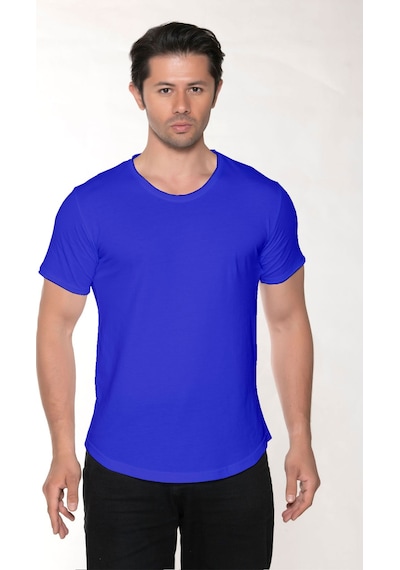 Black Horn Erkek Geniş Yaka %100 Pamuk Salaş T-shirt Mavi