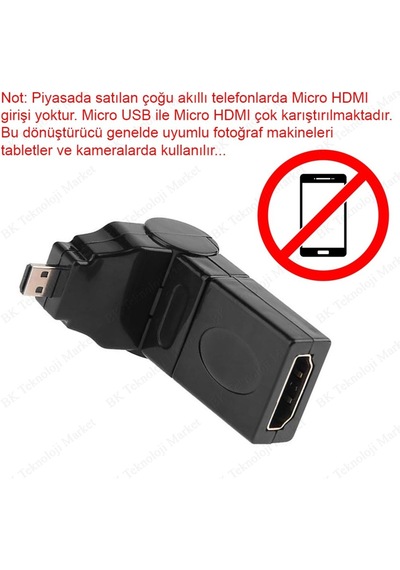 360 Derece Haraketli Micro Hdmı Erkek To Hdmı Dişi Dönüştürücü