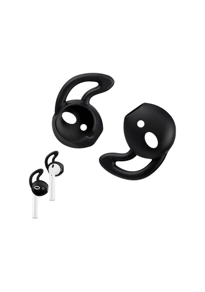 Apple Airpods 1 & 2 Uyumlu Silikon Kulaklık Uçları Kanatlı Anti-kayma Kılıf 1 Çift Siyah