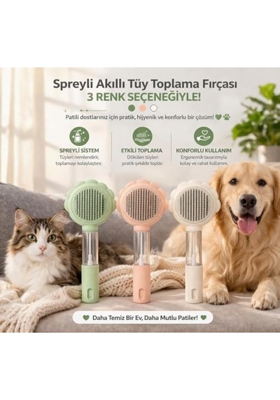 Kedi Köpek Spreyli Tarak Toplama Fırçası - Su Hazneli Kendinden Temizlemeli Tarak - Paslanmaz Çelik Uçlu - Masaj Etkili Evcil Hayvan Tarağı - Tüy Dökülme Karşıtı Fırça