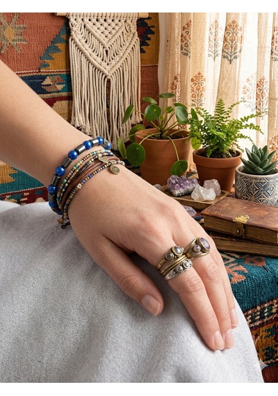 6 Mm Ve Boru Hematit Doğaltaş Bileklik Unisex Açık Mavi