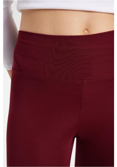Tudors Kadın Slim Fit Dar Kesim Scuba Kumaş Beli Lastikli Bordo Tayt-42441 Bordo