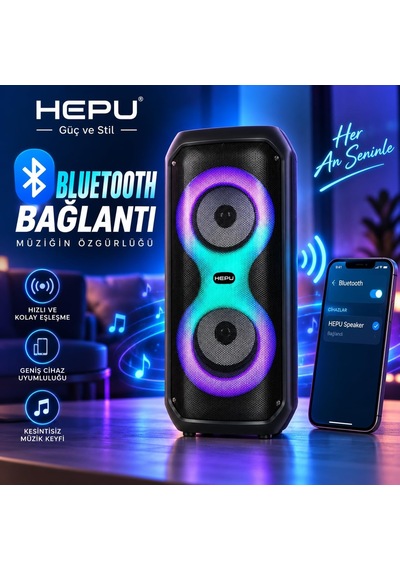 Hp-ms04 Taşınabilir Bluetooth Hoparlör 10w Güç Dahili Şarj Edilebilir Batarya Led Işık Efektli Kablosuz Speaker