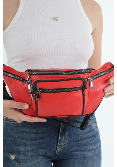 Nahitatyana Unisex Kırmızı Çok Cepli Hakiki Deri Freebag Bel Çantası Ve Omuz Çantası Kırmızı - 121763658 Kırmızı