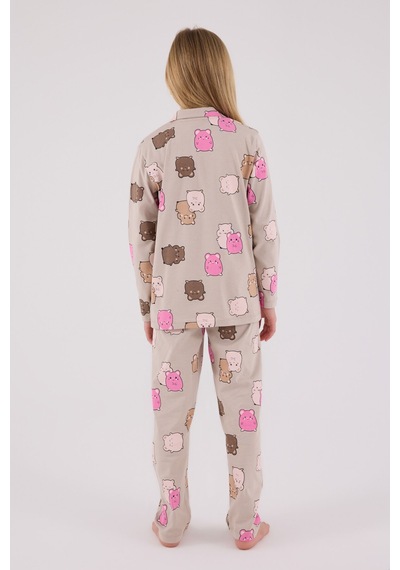 Rolypoly Kız Çocuk Krem Gömlek Pijama Takımı 5274-48706 Krem