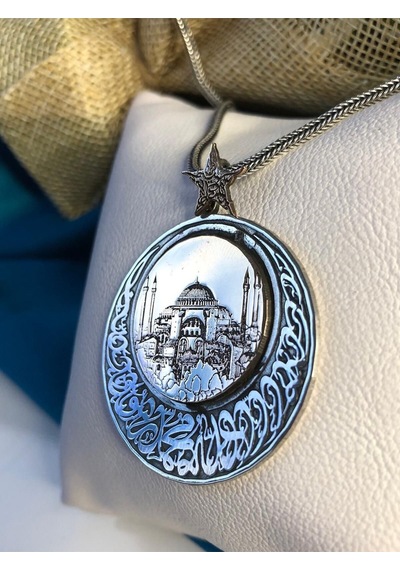 Vog Ay Yıldız Kelime-i Tevhid V Ayasofya Camii 925 Gümüş Sevgiliye Eşe Hediye Kolye