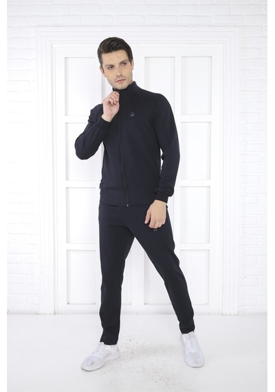 Escetic Erkek Spor Slimfit, Dik Yaka, 4 Cepli, 4 Mevsim Lacivert
