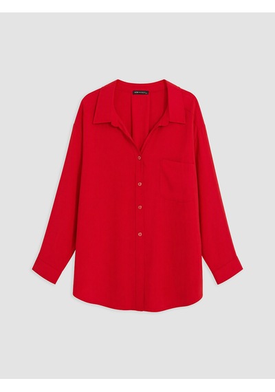 Lcw Modest Kırmızı Modal Karışımlı Oversize Kadın Gömlek