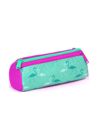 Su Yeşili Flamingo Desenli Üç Bölmeli Kız Çocuk Kalemkutu 22 X 7 X 7-Kız-Mint