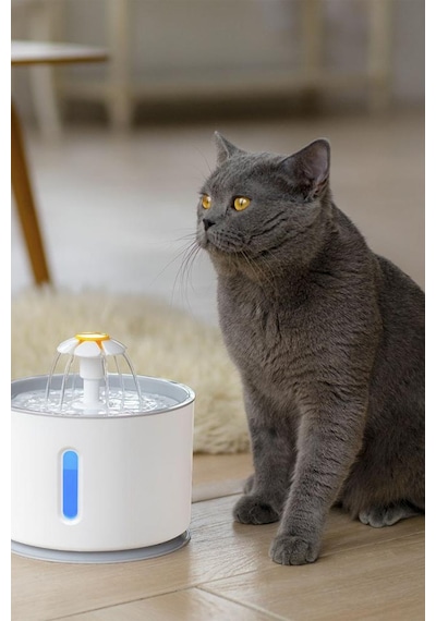 TechnoSmart Kedi Köpek Su Çeşmesi Su Pınarı Kabı Led Işık Göstergesi