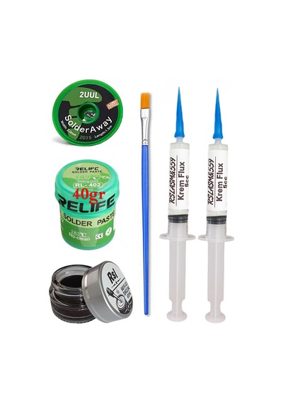 Relıfe Rl-402 Krem Lehim 183 C 40gr Havya Uç Temizleyici Flux Lehim Toplama 2uul-2015 Emme Teli Fırça Seti01