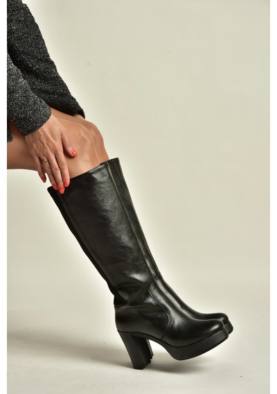 Fox Shoes Z996224509 Siyah Arkası Dalgıç Streç Kumaş Kalın Topuklu Kadın Çizme