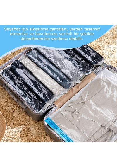6'li Manuel Vakumlu Seyahat Poşeti Hurcu 40x60 Cm - 3 Adet, 30x40 Cm - 3 Adet Sıvı Geçirmez, Küf Toz Haşere