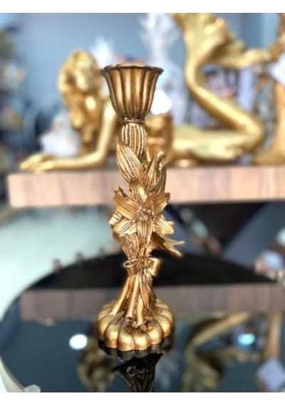 Şamdan Mumluk Çiçek Şamdan Polyester Gold Genel