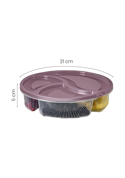 Vienev 3 Bölmeli Yuvarlak Saklama Kabı 1.2 L Pembe 4'lü