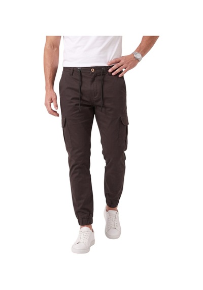 Deepsea Erkek Slim Fit Likralı Koyu Kahve Kargo Jogger Pantolon İpli Bel Lastikli Paça 1601569