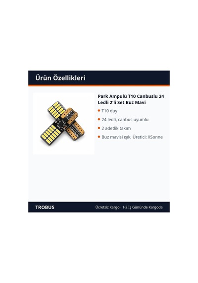 Trobus Park Ampulü T10 Canbuslu 24 Ledli 2'li Set Buz Mavi