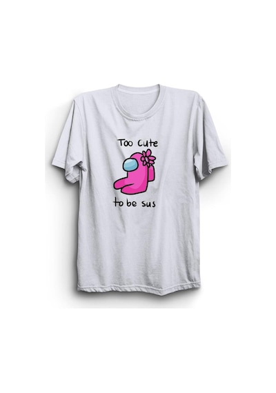 Among Us Too Cute To Be Sus Oyun Baskılı Tshirt Beyaz