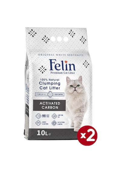 Felin Aktif Karbonlu Topaklaşan İnce Bentonit Kedi Kumu 2 x 10 L