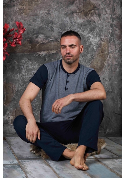 Sude Homewear Erkek Kısa Kol Pijama Takımı Antrasit - Gri