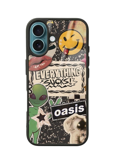 Apple Uyumlu iPhone 16 Retro Sticker Tasarımlı Glossy Telefon Kılıfı Çok Renkli