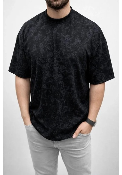 Efnaz Style Erkek Premium Tişört Osy Yumuşak Dokulu Yıkamalı Oversize T-shirt - Siyah