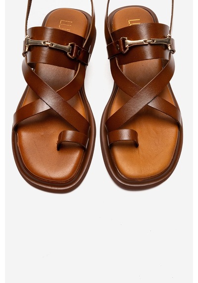 Luvishoes Fabıana Taba Hakiki Deri Tokalı Kadın Parmak Arası Sandalet
