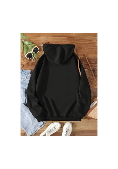 Medinenur Cherry Baskılı Kapüşonlu Sweatshirt Siyah