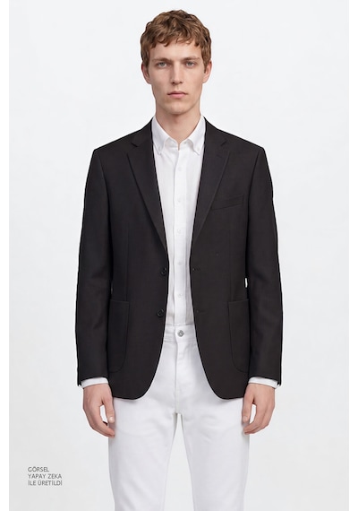 AC&Co / Altınyıldız Classics Erkek Sıyah Slim Fit Dar Kesim Mono Yaka Torba Cepli Blazer Ceket Siyah