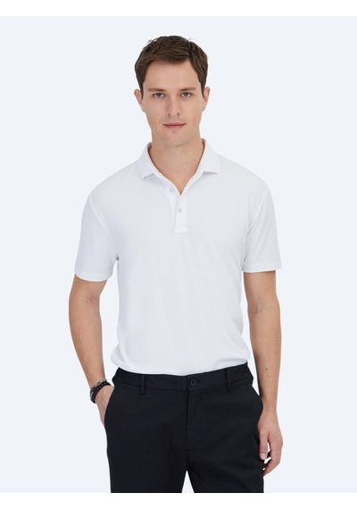 Beyaz Jakarlı Polo Yaka T-shirt Beyaz
