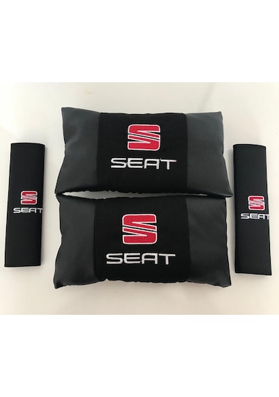 Seat Nakışlı Deri 1 Çift Boyun Yastık Ve 1 Çift Kemer Pedi (498365607)