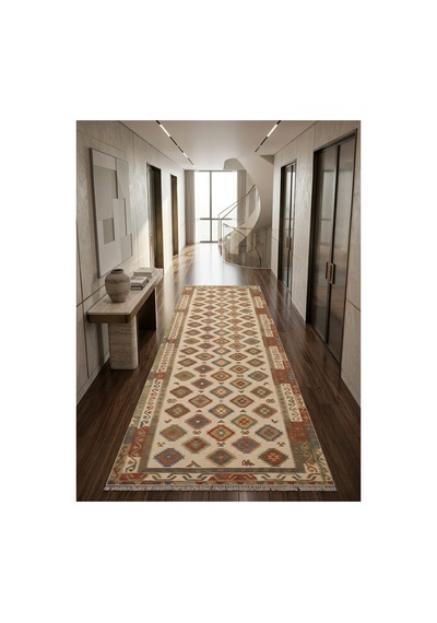 Dekoratif Halı Kaymaz Taban Leke Tutmaz Yıkanabilir Kilim Özel Ölçü Salon Halısı 3053 Çok Renkli