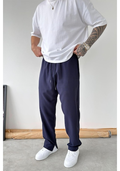 Lacivert Paçası Fermuarlı Baggy Pantolon