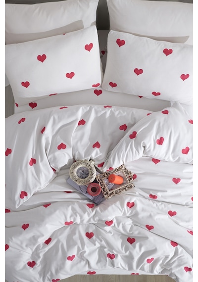 Conzaliza Red Love Pamuklu Nevresim Seti Tek Kişilik Çarşafsız Çok Renkli