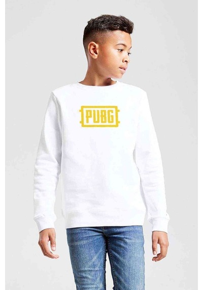 Tshirthane Pubg Baskılı Unisex Çocuk Beyaz Sweatshirt (528503895)