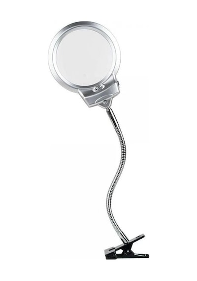 Nikula-2.5x130 Mm 5x24 Mm Led Aydınlatmalı Büyüteç,masa Üstü Metal Hortum Mandallı-mg15124-c Lisinya Gri