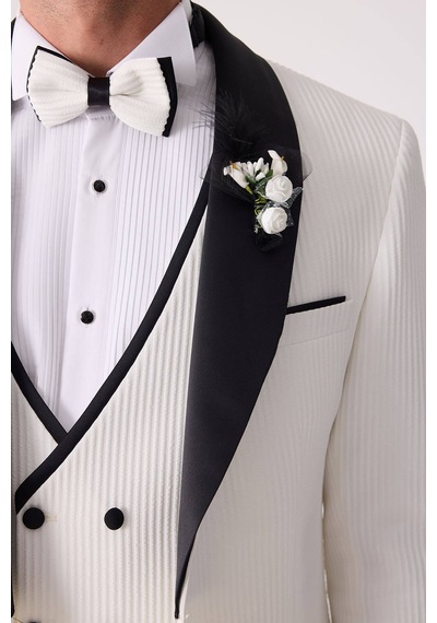 Ysf Erkek Krem Slim Fit Şal Yaka Damatlık