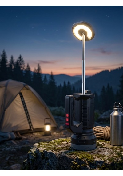 1500 Lümen Şarjlı Led El Feneri - Tyce-c Şarjlı, Teleskopik, Güç Göstergeli 15 Watt 4 Mod Siyah - Gri