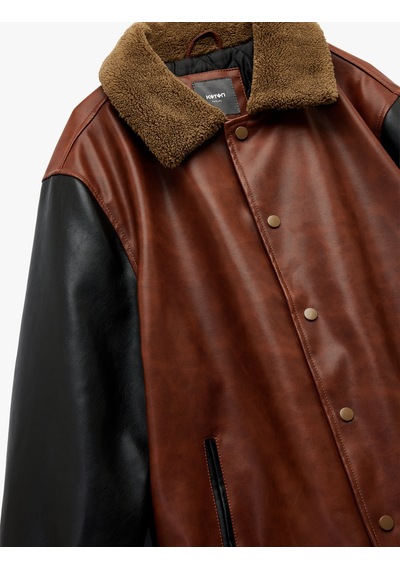 Koton Peluş Yaka Renk Bloklu Çıtçıt Düğmeli Cep Detaylı Suni Deri Bomber Ceket Kahverengi 6wam20107hw Koton Peluş Yaka Renk Bloklu Çıtçıt Düğmeli Cep Detaylı Suni Deri Bomber Ceket Kahverengi 6wam20107hw