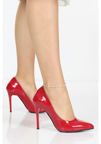 Ay Mood Rahat Ve Şık 11 Cm Topuklu Stiletto Kırmızı Rugan Kadın Ayakkabı A Nude Cilt A.kırmızı