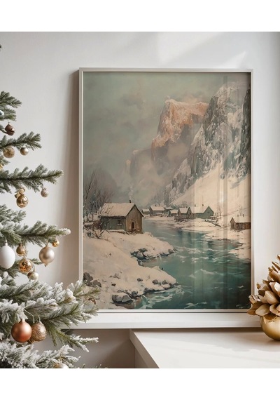 Çerçevesiz Poster Nehir Kenarında Dağ Evi