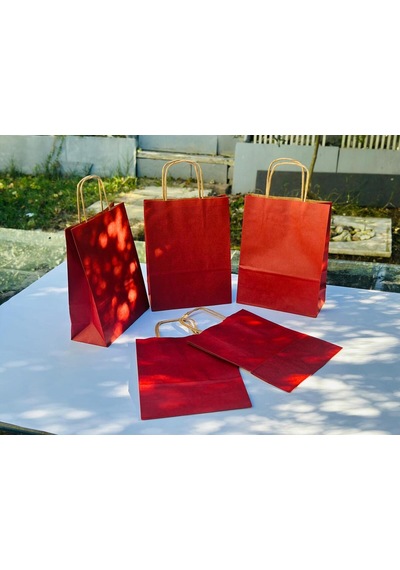 1.kalite 18x8x24 Cm 5 Li Bordo Renkli Kraft Kağıt Çanta, Hediye Poşeti, Hediye Paketi, Kraft Çanta